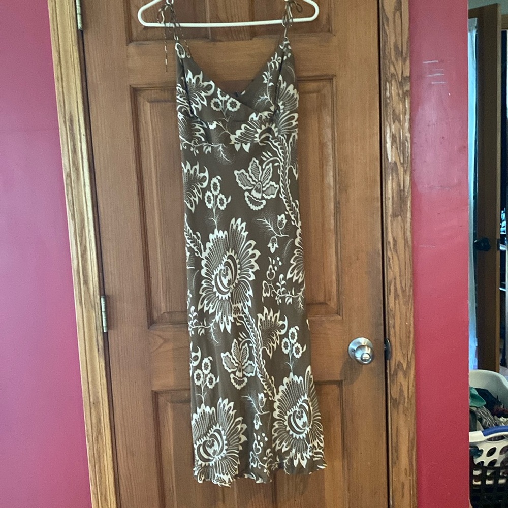 J Crew Silk Bias Cut Midi Dress w/ Supplice Bodice  and Spaghetti Straps